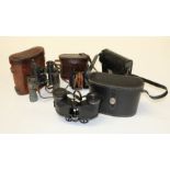 A pair of early 20th Zeiss field glasses, MG49162, in stitched leather case, a pair of Bull Fight