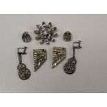 Three pairs of paste set white metal Art Deco style earrings, together with a paste set flowerhead