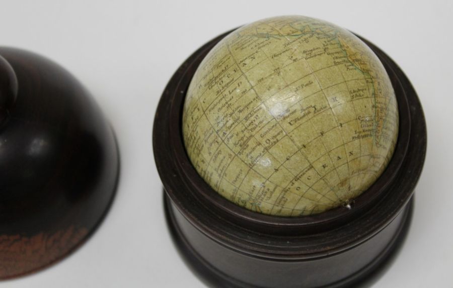A good reproduction 3 inch globe, ' Woodward's Terrestrial' Housed in a lignum box with domed cover - Image 2 of 4