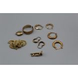 A collection of 9ct gold and yellow metal jewellery, 9ct gold, total weight 11gm, a split shank