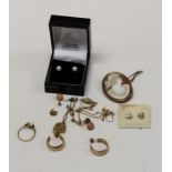 A collection of 9ct  and 375 hallmarked stamped jewellery to include shell cameo of Psyche ( stamped