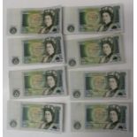 SeriesD One Pound Pictorial banknote, issue J Page Prefix A W N U UNC, total of eight
