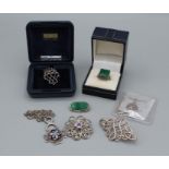A selection of Scottish silver jewellery, featuring an Ola Gorie Celtic knot brooch, an Ortak