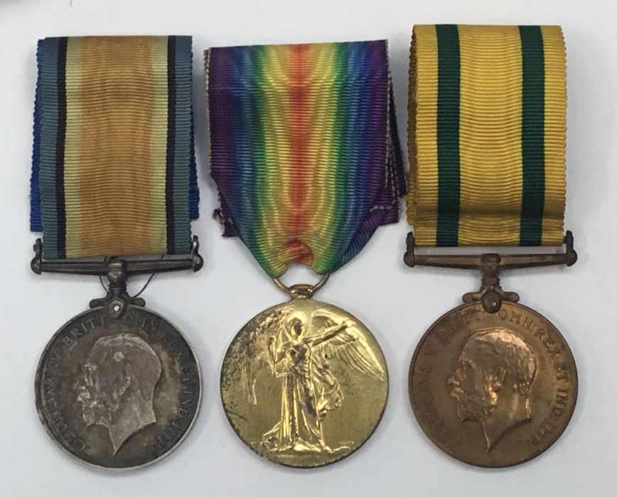 A WW1 Territorial Force War Medal, plus BWM and Victory Medal, nameed to 1435 Pte W.E. Dyke K.S.L.I. - Image 2 of 9