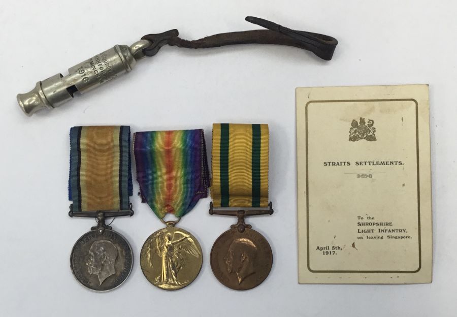 A WW1 Territorial Force War Medal, plus BWM and Victory Medal, nameed to 1435 Pte W.E. Dyke K.S.L.I.