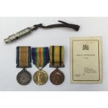 A WW1 Territorial Force War Medal, plus BWM and Victory Medal, nameed to 1435 Pte W.E. Dyke K.S.L.I.