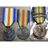 WW1 Allied Nations Victory Medals to France (official type), Italy (Official type 2), American