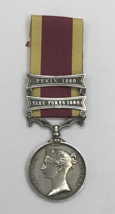 Second China War Medal, with clasps for Pekin 1860, and Taku Forts 1860. Officially impressed to (