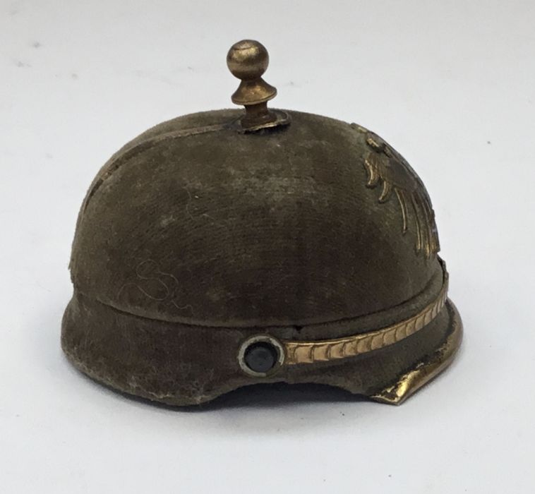 An unusual and rare WW1 German miniature Pickelhaube presentation box with an 800 silver grade - Image 3 of 12