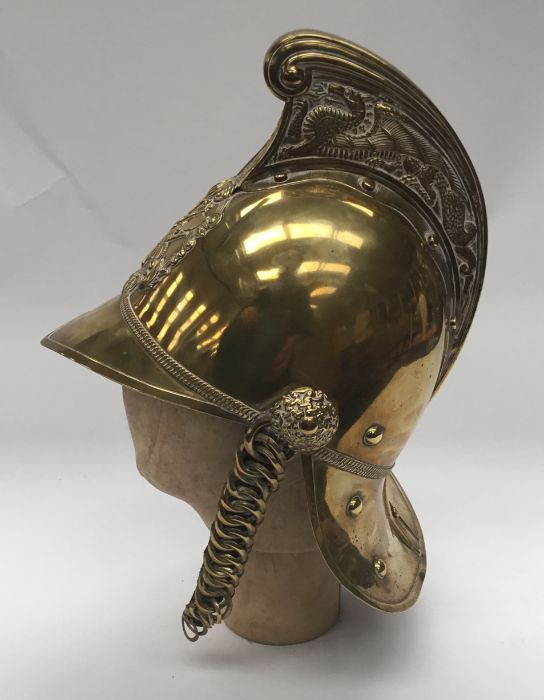 A late 19th / early 20th century brass fireman’s helmet by Merryweather & Sons of London. Standard - Image 5 of 10