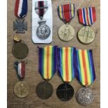 Collection of repro WW1 Victory Medals of Siam, Japan & Belgium, Two WW2 American Victory Medals one