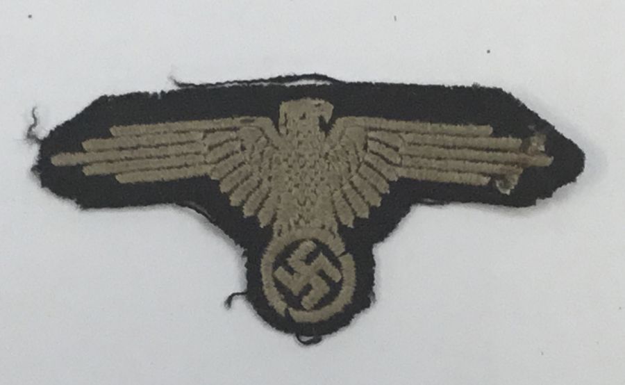 WW2 era SS sleeve, machine embroidered in light grey cotton on a black backing. Made in the so - Image 3 of 6