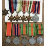 Collection of WW2 medals, one set mounted as a group of 1939-45 star, Atlantic star, Africa star