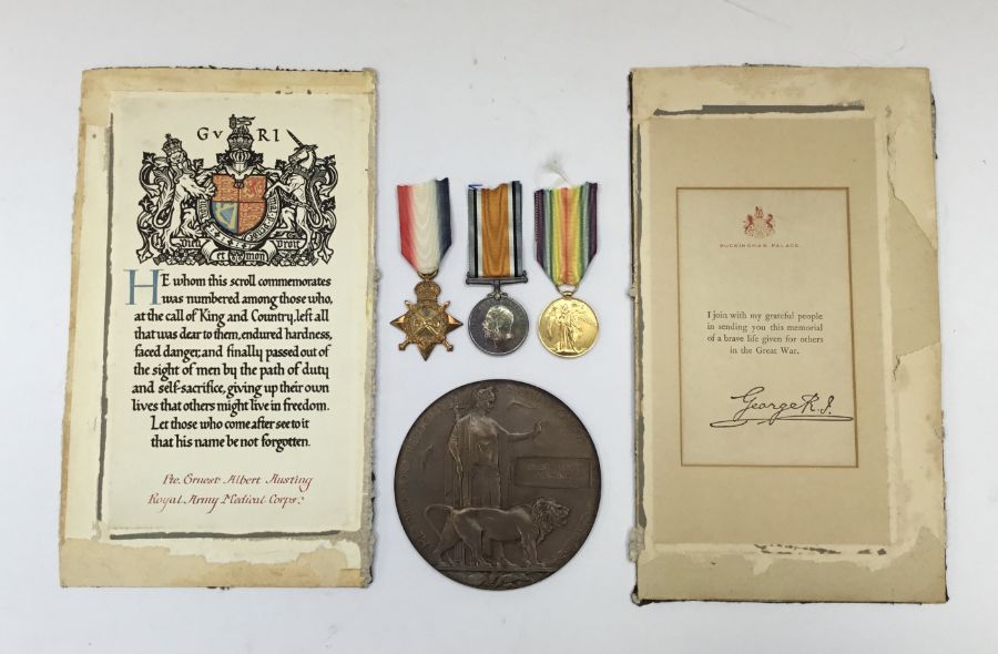 WW1 trio casualty group awarded to 536146 Pte  E.A.P. Austing, Royal Army Medical Corps. To