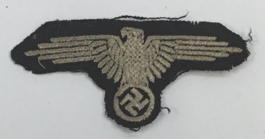 WW2 era SS sleeve, machine embroidered in light grey cotton on a black backing. Made in the so - Image 4 of 6