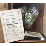 WW1 Sweetheart embroidery cushion with bead work and Leicestershire Regiment card to centre with a