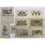 A selection of WW1 silk postcards, including a Royal Flying Corps and Royal Engineers example, and 2