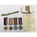 A WW2 set of campaign medals, along with part of their original transit box and slip detailing the