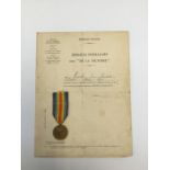WW1 French official issue Victory medal, with accompanying certificate named to ‘Marcle Jean