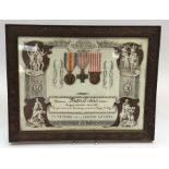 A WW1 era framed and glazed set of 3 medals and certificate named to Robert Marchais. To include: