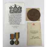 WW1 casualty pair, with plaque, condolence slip and facsimile scroll to 5810 Pte G.Norman 2nd