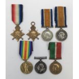 A selection of British WW1 singles medals. To include:  A 1914-15 star named to 1233 Pte John Davies