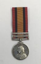 Queens South Africa Medal, with clasps for Relief of Ladysmith and Tugela Heights. 3rd type reverse,