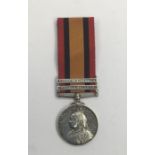 Queens South Africa Medal, with clasps for Relief of Ladysmith and Tugela Heights. 3rd type reverse,