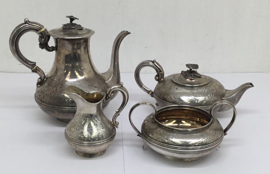 4 piece sterling silver 19th century tea set, with Wiltshire military interest. Comprising of a