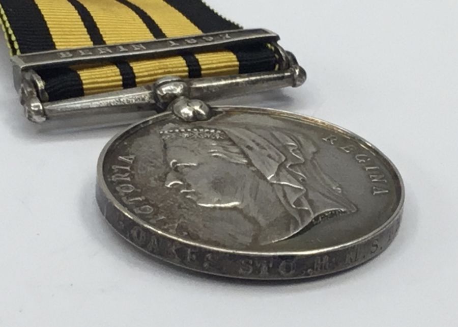 East and West Africa medal with Benin 1897 clasp. Officially impressed named to G.Oaks. Stoker HMS - Image 3 of 4