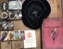 Collection of WW2 medals, coins and other items. Includes WW2 Medals of 1939-45 star, Africa star
