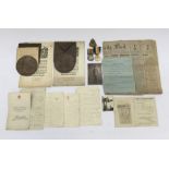 A scarce WW1 casualty pair, with a most unusual double issue death plaques and double issue