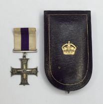 Original WW1 Military Cross, with original blue leather fitted case and original ribbon with pin