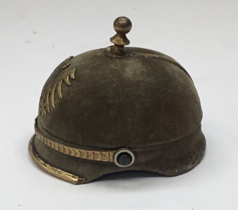 An unusual and rare WW1 German miniature Pickelhaube presentation box with an 800 silver grade - Image 2 of 12