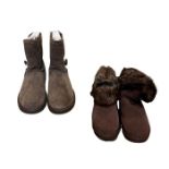 2 pairs of ugg boots in brown, unworn, early 2000s including one pair of Ugg Meadow in chocolate, sz