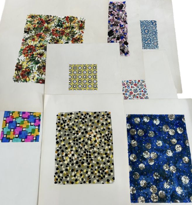 A group of over 40 hand painted midcentury fabric designs by R. Bielle stamped Dessins. Textiles, - Image 3 of 3