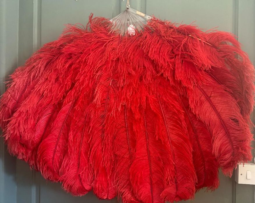 A very large red ostrich feather fan previously housed at the Nottingham school of dance and made in - Image 2 of 3