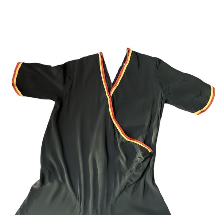 A rare and collectable pair of 1920s beach pyjamas, all in one style in black rayon with a striped - Image 2 of 2