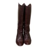 A pair of Italian made riding style boots with lace front in brown leather, probably 1970s, sz 6
