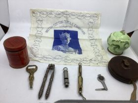 Collectible  fine hanging Baby scales, a nutcracker and a good police whistle-all 1930-1950 together