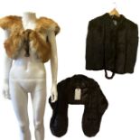 An unusual fox fur bolero 1930s/40s, a glossy squirrel stole C1950s and a 1940s fur cape with very