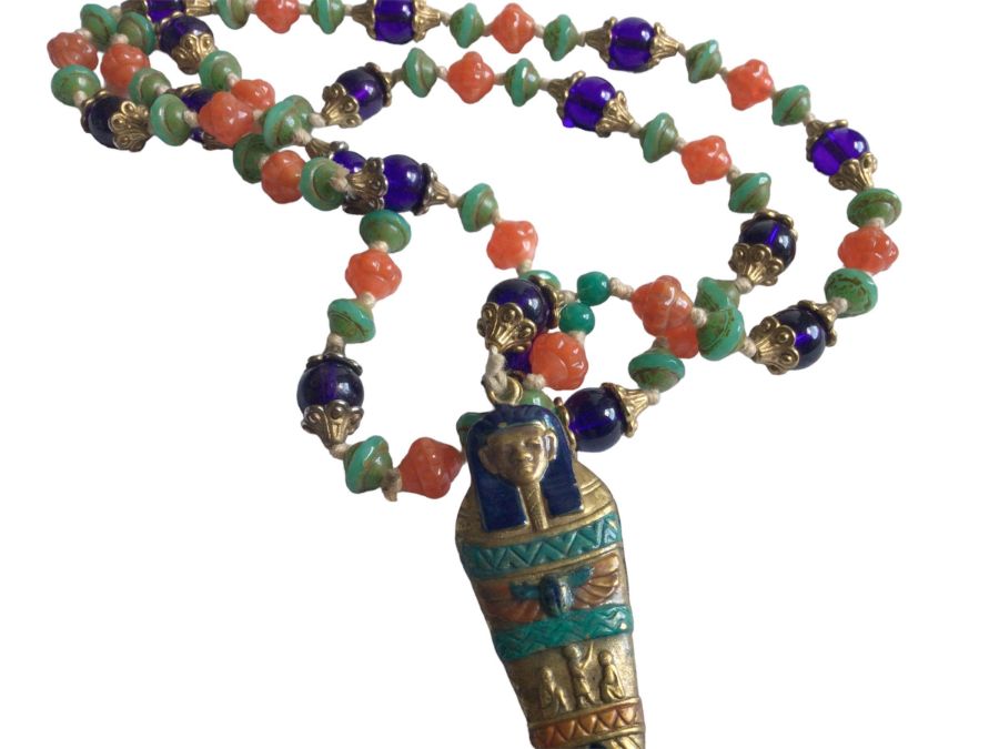 A Czech glass bead necklace in the Egyptian Revival style of the 20s, the beads appear to be