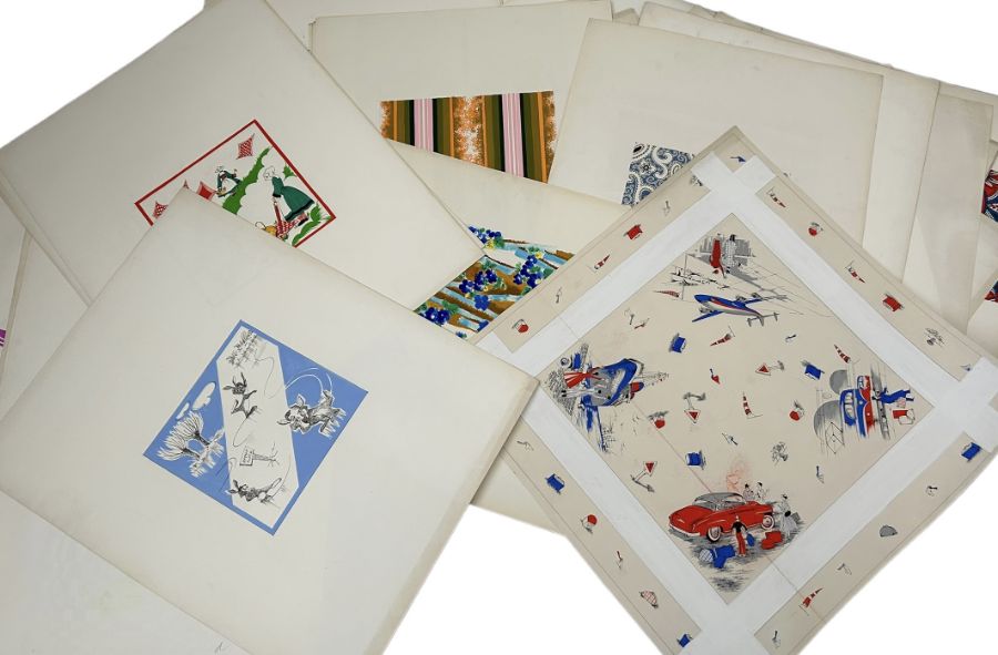 A folder of scarf designs c1950s stamped Champflory Marc Jaffre including one that would appear to - Image 3 of 5
