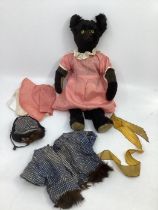 German Mohair rare standing upright shape teddy style black cat with green eyes 1912 ; A