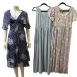 1960s and 70s fashions to include a Benny Ong at Mushroom dress in blue printed voile with flutter