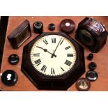 A collection of Bakelite items to include; A G.P.O octagonal wall clock with G.R motif, a British