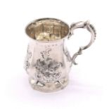 A Victorian silver baluster shaped Christening cup, the side panels chased with flowers, scrolling