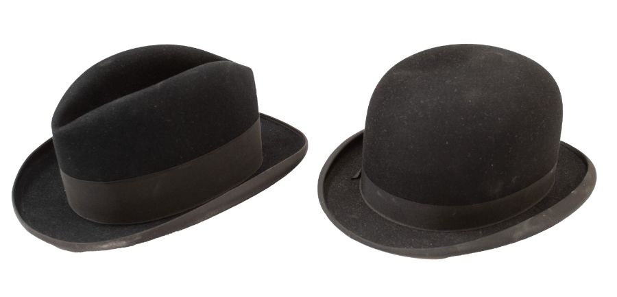 A black man's homburg hat, mid 1950s, by Christys of London and a bowler hat by Dunn & Co, late