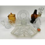 A collection of 20th century glass wares, including decanters, some cut and pressed glass
