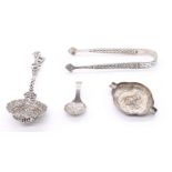 A collection of silver to include; an imported silver embossed small ashtray with figural design,